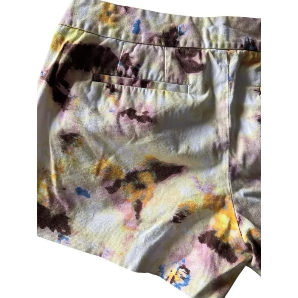 J. Crew watercolor or tie-dye print in yellow, purple, and brown tones